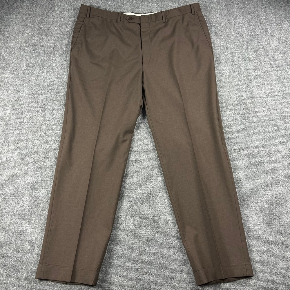 Canali‎ Dress Pants Men 40x30 Brown 100% Wool Flat Front Cuffed Trousers Italy